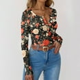 thumbnail image 6 of Women Long Sleeve Henley Shirts V Neck Button Floral Graphic Print Slim Fitted Top Going Out Tees, 6 of 6