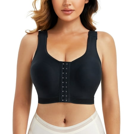 

Eleady Post Surgical Compression Bra Wireless Bra for Women With Buckle Front Adjustable Closure Post Surgery Compression Sports Bra(Black X-Large)