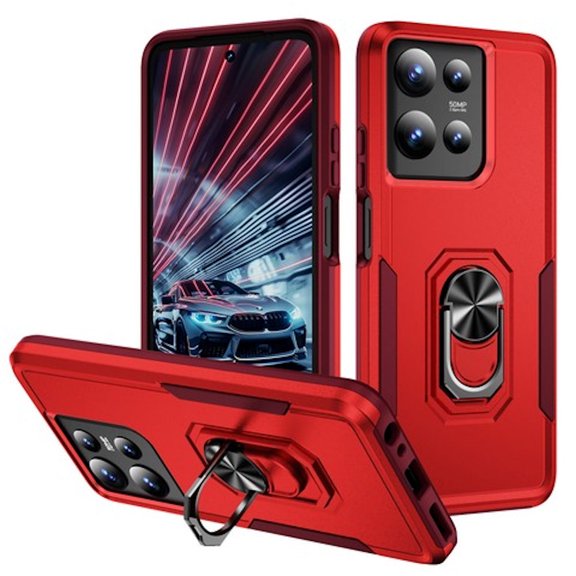 Military Grade TUFF Shockproof Hybrid Armor Case with Ring Grip for Motorola Moto G 2025 - Red