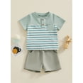 thumbnail image 2 of Bslissey Toddler Baby Boys Shorts Sets Short Sleeve Contrast Color Stripe Pocket T-shirt Tops + Solid Color Shorts 2Pcs Outfits Infant Casual Summer Clothes 0-3 Years, 2 of 9