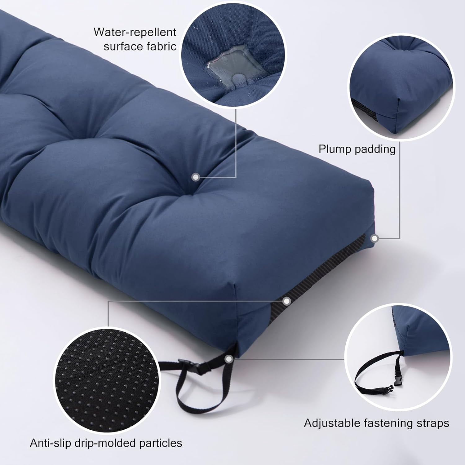 Galenzoov 36×14 Outdoor Bench Cushion, Blue Shredded Memory Foam, Waterproof Fade Resistant Patio Furniture Cushion, Indigo