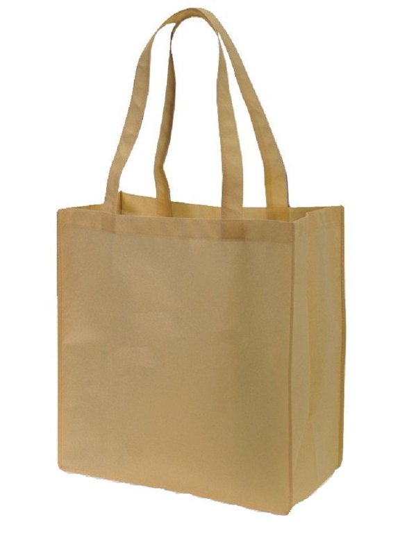 Reusable Grocery Shopping Bags w/ Gusset Recyclable Non-Woven Large Wide Mouth (25, Khaki)