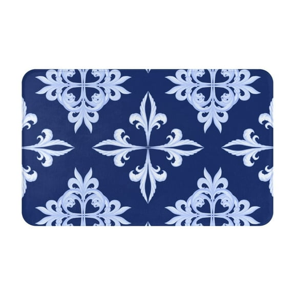 Bathroom Rugs Non Slip Washable - Sicilian style navyblue print Kitchen Mats for Floor, Area Rugs for Entryway Rugs Indoor, Laundry Bathroom Room Door Rug with Rubber Backing 20x31.5in
