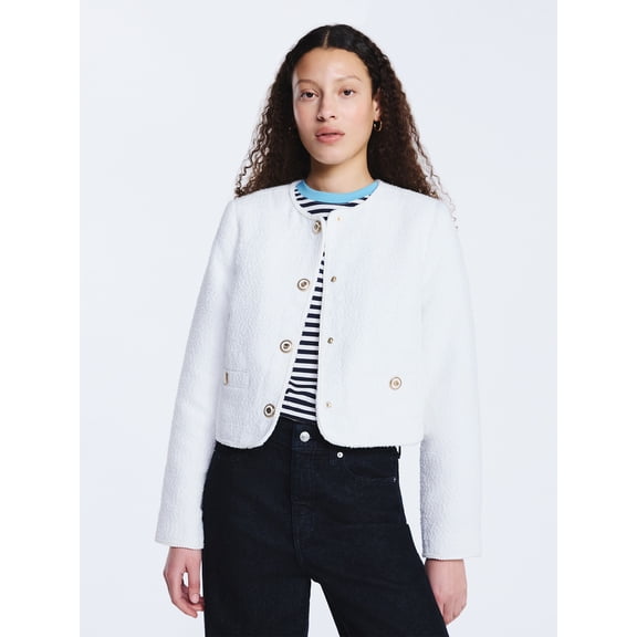 Free Assembly Women's Collarless Nubby Jacket with Long Sleeves, Sizes XS-XXL