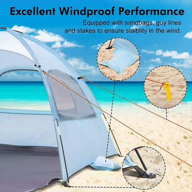 Tienda de Campaña para Playa, Refugio Solar con Toldo Transpirable y Portátil para Exteriores, Ideal para Playa y Camping, Color Azul.
