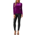 thumbnail image 2 of INSPIRE CHIC Women's Ruffle Neck Blouse Puff Long Sleeve Metallic Dots Velvet Top XL Purple, 2 of 6