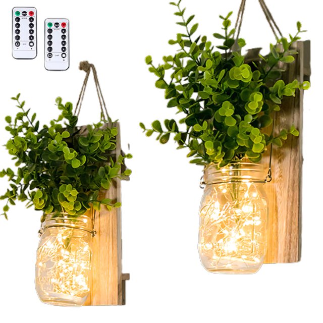 Albañil Apliques De Pared Led Luces De Hadas Flores Con Control Remoto Alimentado Por Batería Para Casa De Campo Boda Cafetería Bar Tienda Pared Dormitorio Decoración 2Pcs Rústico Tarro seitruly HA024962-01