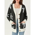 thumbnail image 3 of Oversized Cardigan Sweater Women's Bow Print Button V Neck Long Sleeve Loose Knitted Autumn Fashion Jacket, 3 of 5