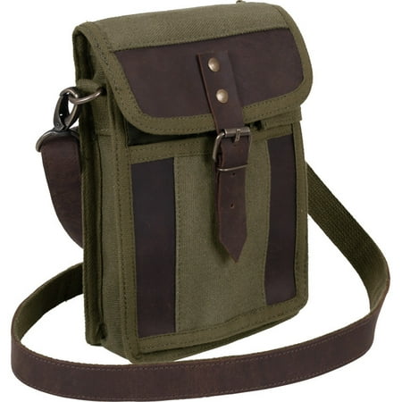 Olive Drab - Tactical Canvas Travel Portfolio shoulder bag With Leather