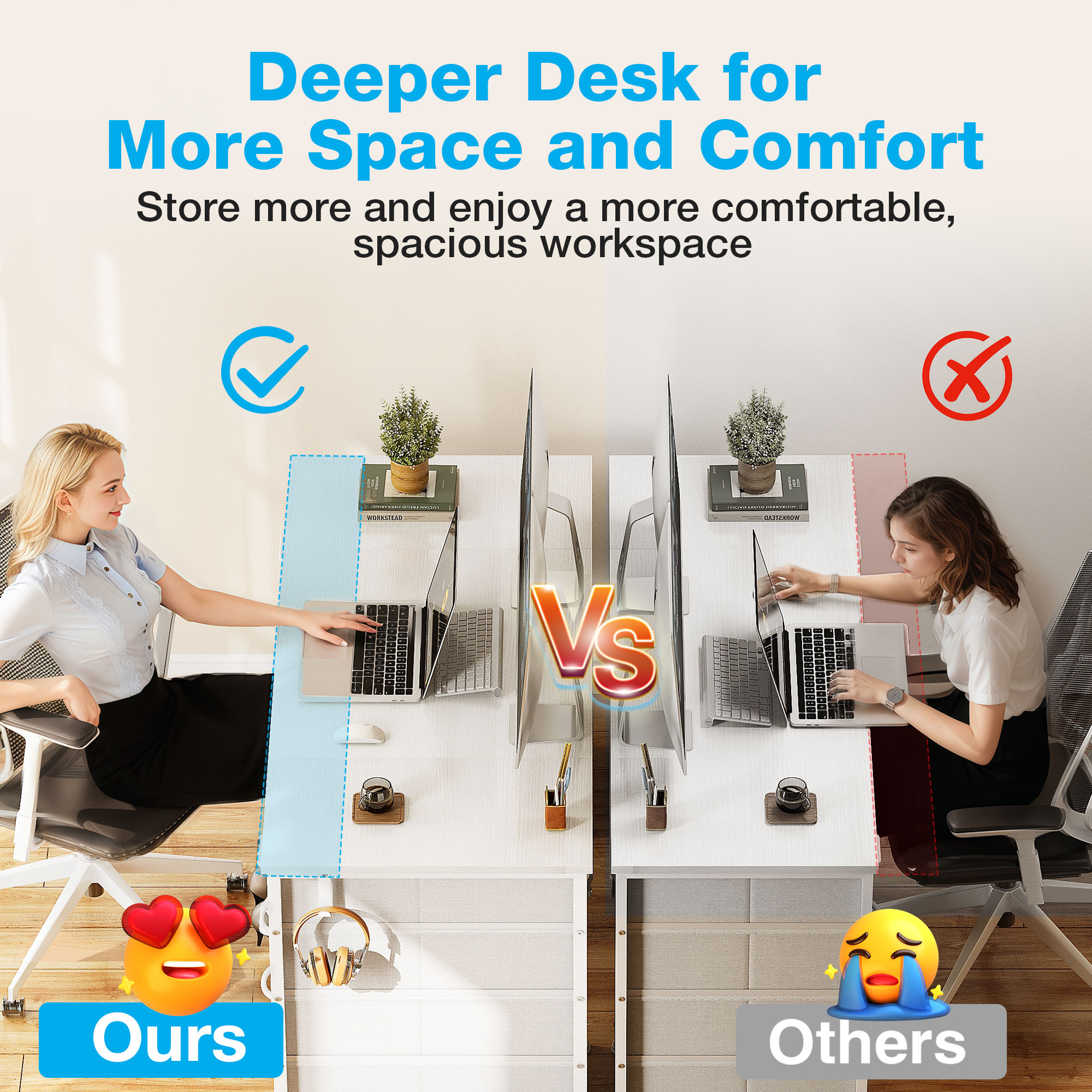 Casacomoda 48" Computer Desk with 8 Fabric Drawers, White photo 4