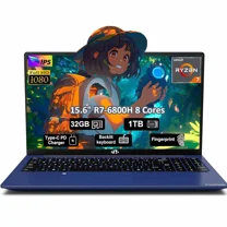 15.6" IPS FHD-Gaming-Laptop, AMD Ryzen 7 6800H 8 Cores 32GB DDR5 RAM 1TB SSD (Beat i7-12700H, Up to 4.7GHz)Computer with 100W GaN Type-C Backlit Keyboard Fingerprint