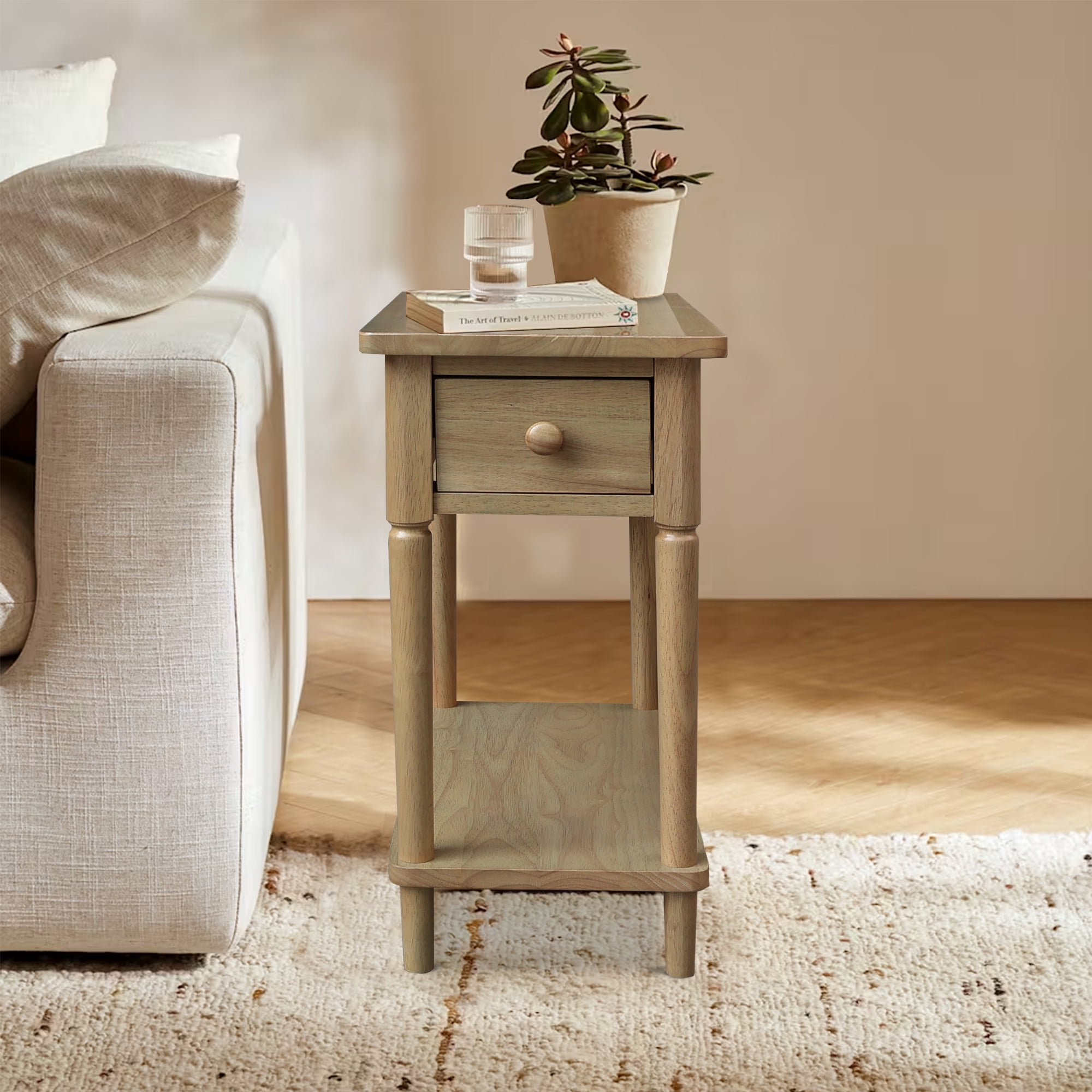 Solid Wood Narrow Side Table, Honey