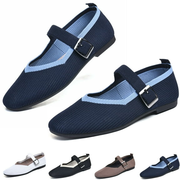 CHICVOMEY Comfort Mary Jane Flats for Women Square Toe Breathable Mesh Flats Ballet Flats with Memory Foam Insole Casual&Dressy Flats Mary Jane Shoes