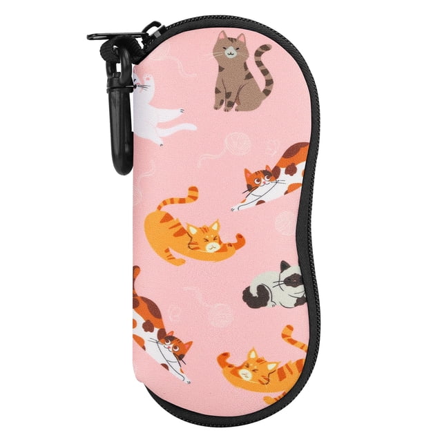Estuche para Anteojos MoKo de Neopreno con Cierre y Clip, Estampado de Gato