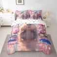 thumbnail image 2 of Homewish Cartoon Capybara Rodent 7-Piece Twin Bedding Sets,Rustic Lotus Flower Bedding Comforter Set,Pink Brown Sheet Sets For Girls Kids,Super Cozy Room Decor Reversible, 2 of 8