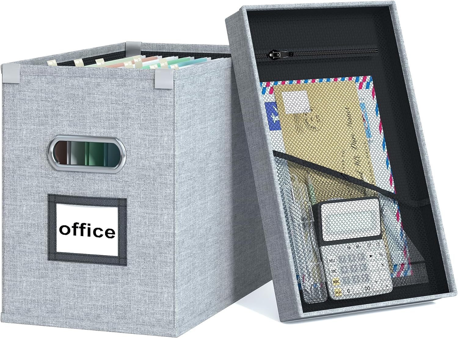 File Organizer Box with Mesh Pocket, Collapsible Hanging File Box