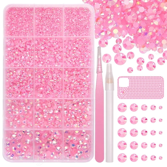 BZCOE 16000Pcs Flatback Light Pink Resin Jelly Rhinestones for Crafting Tumblers Mixed Sizes Pink Gems Bedazzling Crystal with Pickup Tool for Diy Crafts Clothing Mugs Shoes Fabric Nail