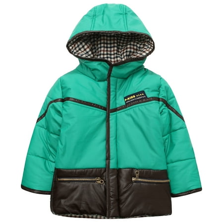 Richie House Little Boys Green Faux Leather Detail Padding Jacket 2/3