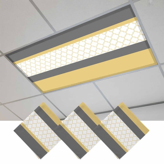 Yellow Morocco Magnetic Fluorescent Light Covers for Ceiling Lights 2 x 4 Feet, Geometric Grey Stripes Modern Office Classroom Kitchen Drop Ceiling Light Covers Lighting Filters Shade Panel 3 Packs