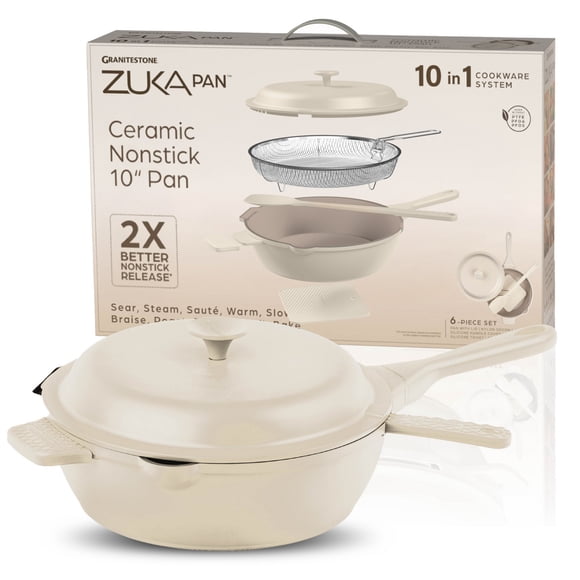 Granitestone ZUKA Cream 6 Piece Nonstick Ceramic Oven Safe Dishwasher Safe All In One Pan Set