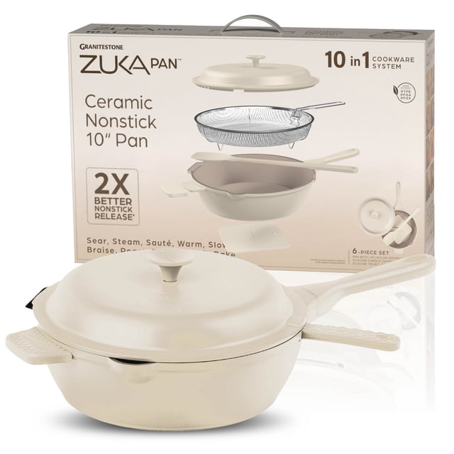 Granitestone ZUKA Cream 6 Piece Nonstick Ceramic Oven Safe Dishwasher Safe All In One Pan Set