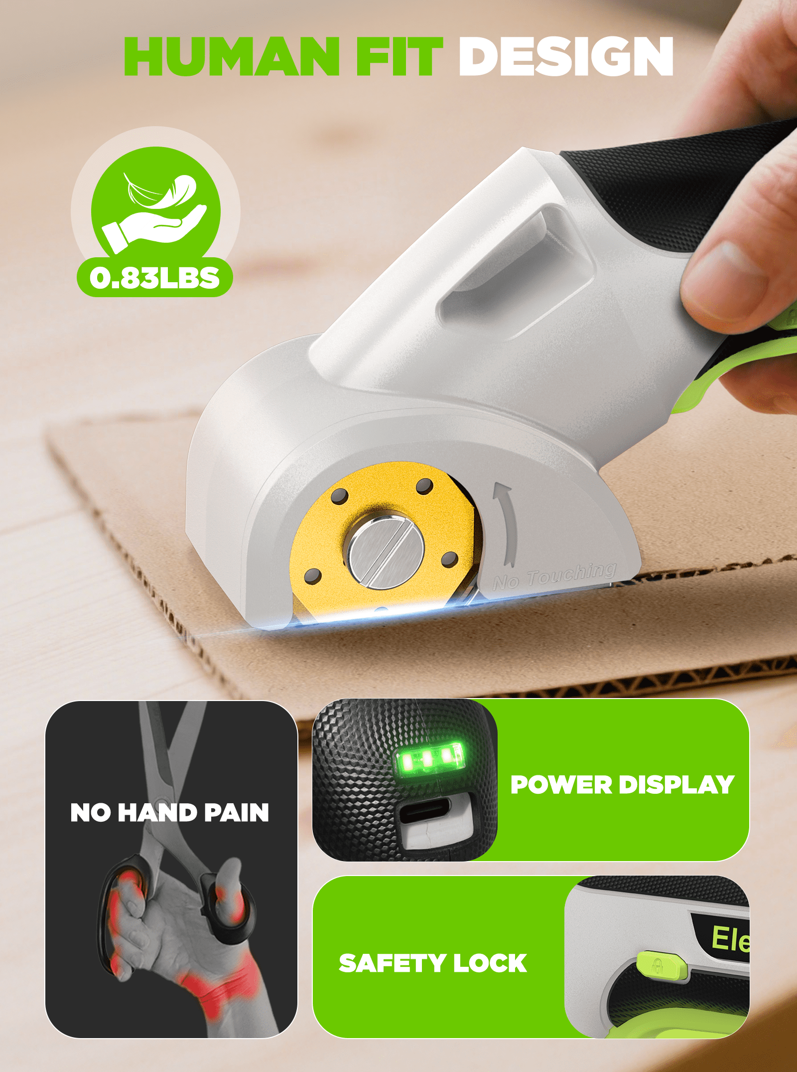 PATODOR 4V Cardboard Cutter, Cordless Electric Scissors Cutting Tools, Rotary Cutter for Fabric, 2 Titanium Blades, Safety Lock, for Carpet, Leather