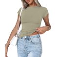 thumbnail image 2 of GHSDFBB Women Summer Slim Fit Basic Crop Tops Solid Color Long Short Sleeve Crew Neck Pullover Tight Tee Shirts Streetwear, 2 of 5