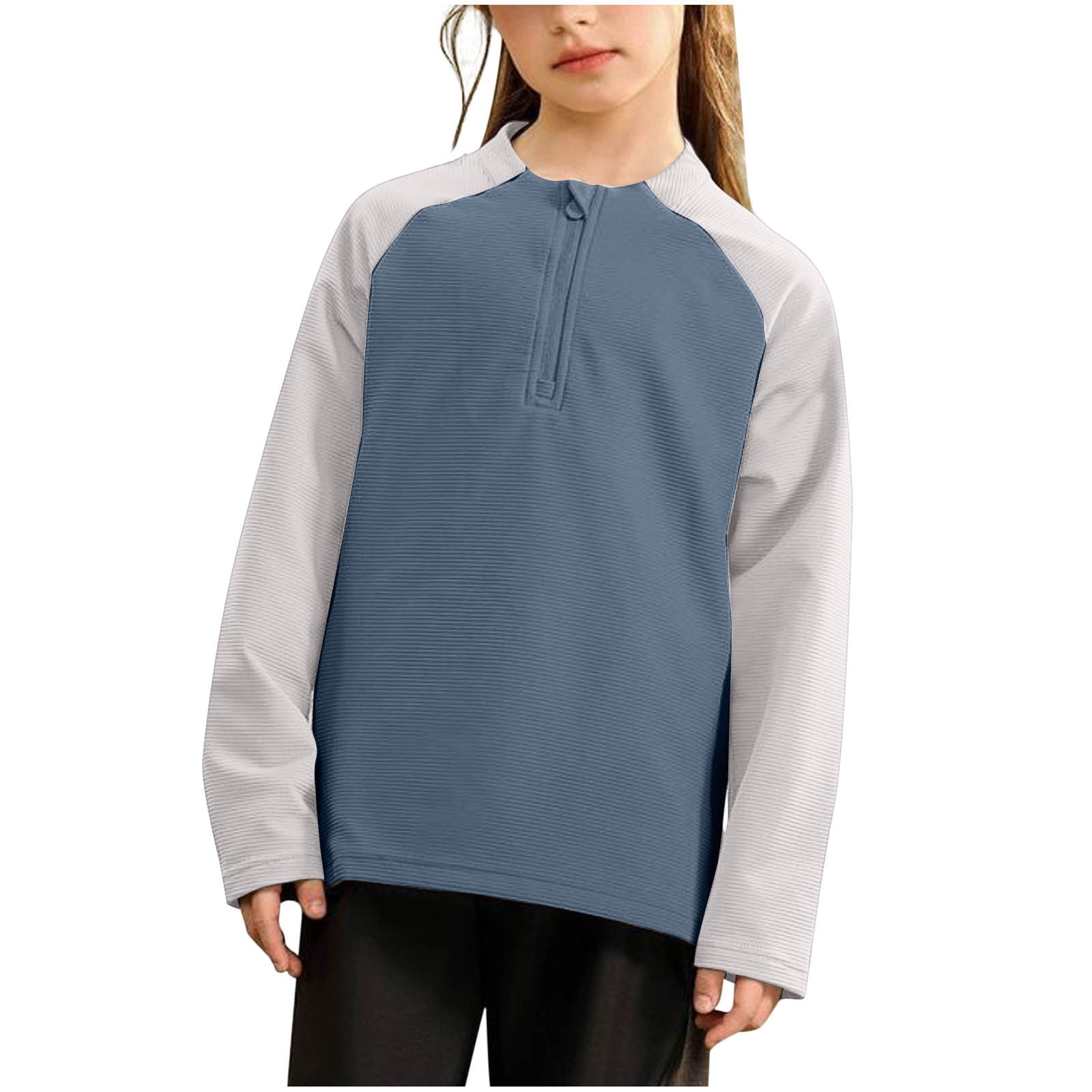 zbxnLI Unisex Boys Girls Athletic Shirts Quarter Zip Long Sleeve