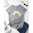 thumbnail image 3 of Xuanfei Women Sunflower Print Crew Neck Short Sleeve Curve Hem T-Shirt, 3 of 7