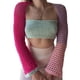 thumbnail image 1 of VISgogo Jersey de ganchillo de patchwork para mujer, manga larga, cuello cuadrado, tops recortados ahuecados VISgogo moda, 1 of 9