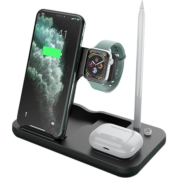 4 in 1 15W Fast Charging Qi Wireless Charger Station | for Smartphone, Apple Watch, Apple Pencil, AirPods Pro (Black)