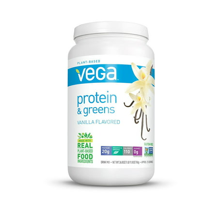 New Vega Protein & Greens Vanilla (25 Servings, 26.8 oz tub) - Plant Based Protein Powder, Gluten Free, Non Dairy, Vegan, Non Soy, Non