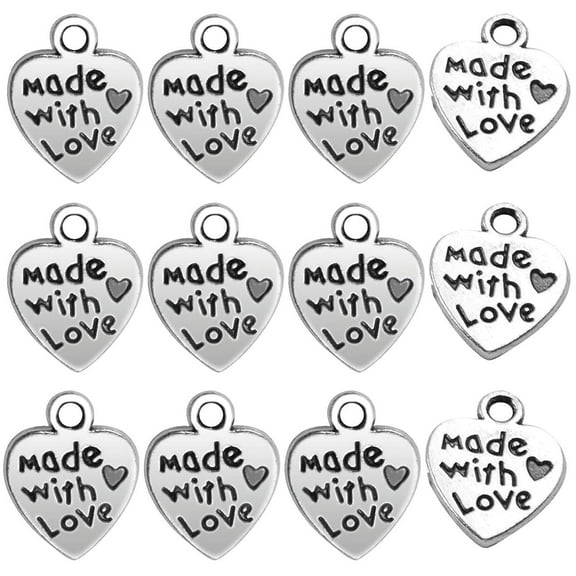 100pcs Tibetan Silver Heart Charm Made with Love Charm Jewelry Making Findings for DIY Bracelet Necklace Crafts