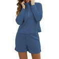 thumbnail image 3 of Arvbitana Women's Knit Pajamas Set Solid Color Long Sleeve 1/2 Zipper Pullover Tops + Shorts 2Pcs Loungewear Outfits Casual Sleepwear, 3 of 7
