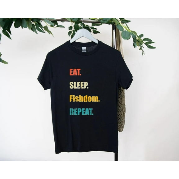 Eat Sleep Fishdom Repeat Gamer Style App Game Lover Graphic T-Shirt, for men & women, up to size 5XL