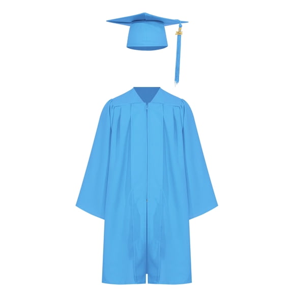 ranrann Kids Unisex Graduation Gown Robe Cap Set with 2025 Badge Tassel for School Special Occasions Blue 27