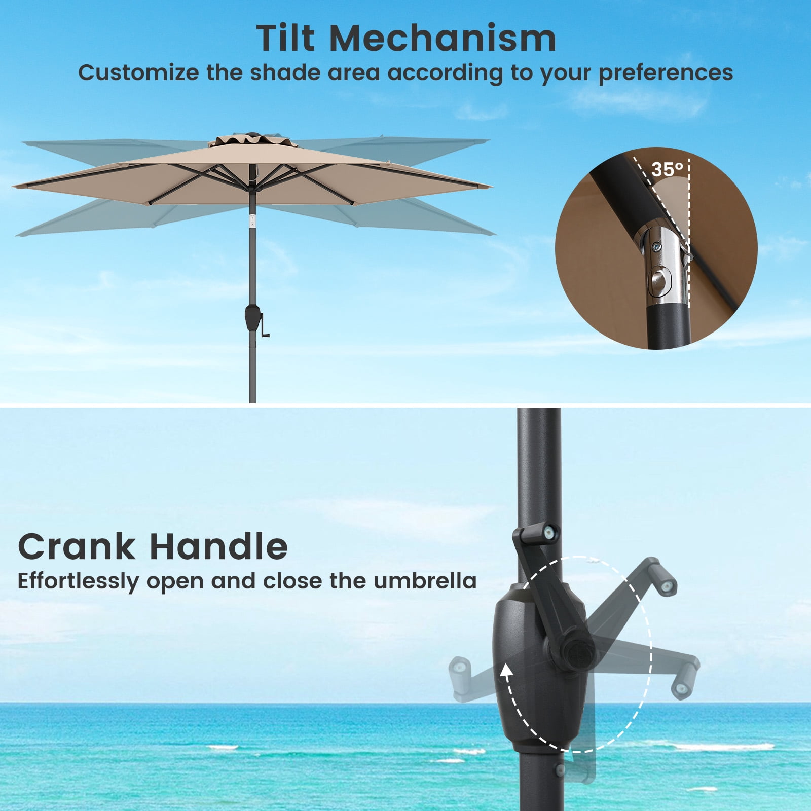 Gymax 7.5 ft Patio Umbrella Outdoor Heavy Duty Market Umbrella w/ Push Button Tilt Tan