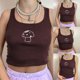 thumbnail image 3 of Gibobby Estampado recortado Top corto Camisole Tank Blusa Mini Slim Mujer Blusa de mujer(Marrón,G), 3 of 5