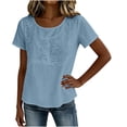 thumbnail image 4 of Betivan Embroidered Tops for Women Crewneck Gauze Shirts Short Sleeve Blouse Loose Fit Floral Patchwork Crewneck Tops, 4 of 6