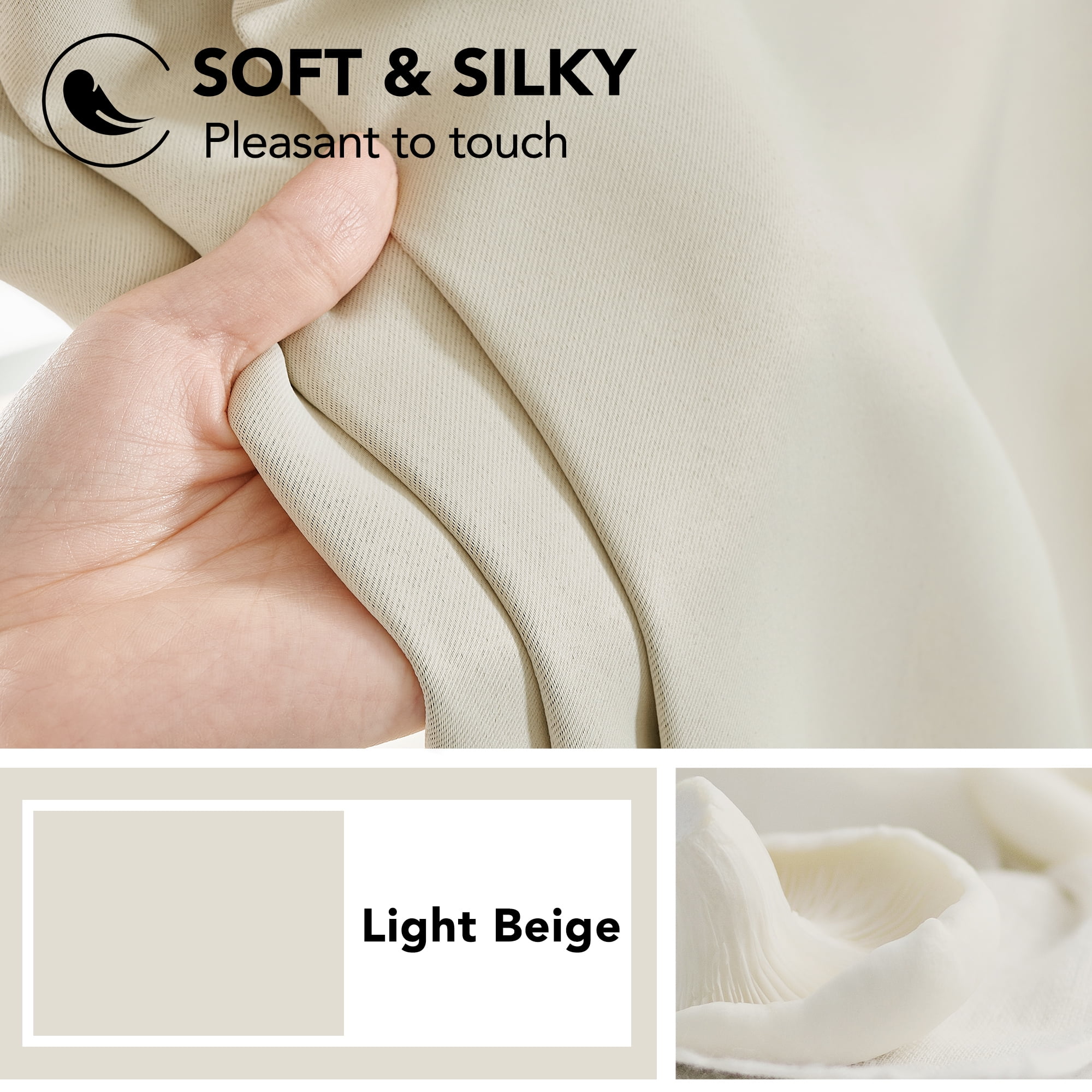 Deconovo Blackout Drapes for Living Room, Thermal Insulated Privacy Curtains, Noise Reducing Back Tab Rod Pocket Panels, 70 x 84 Inch, Beige, 2 Panels