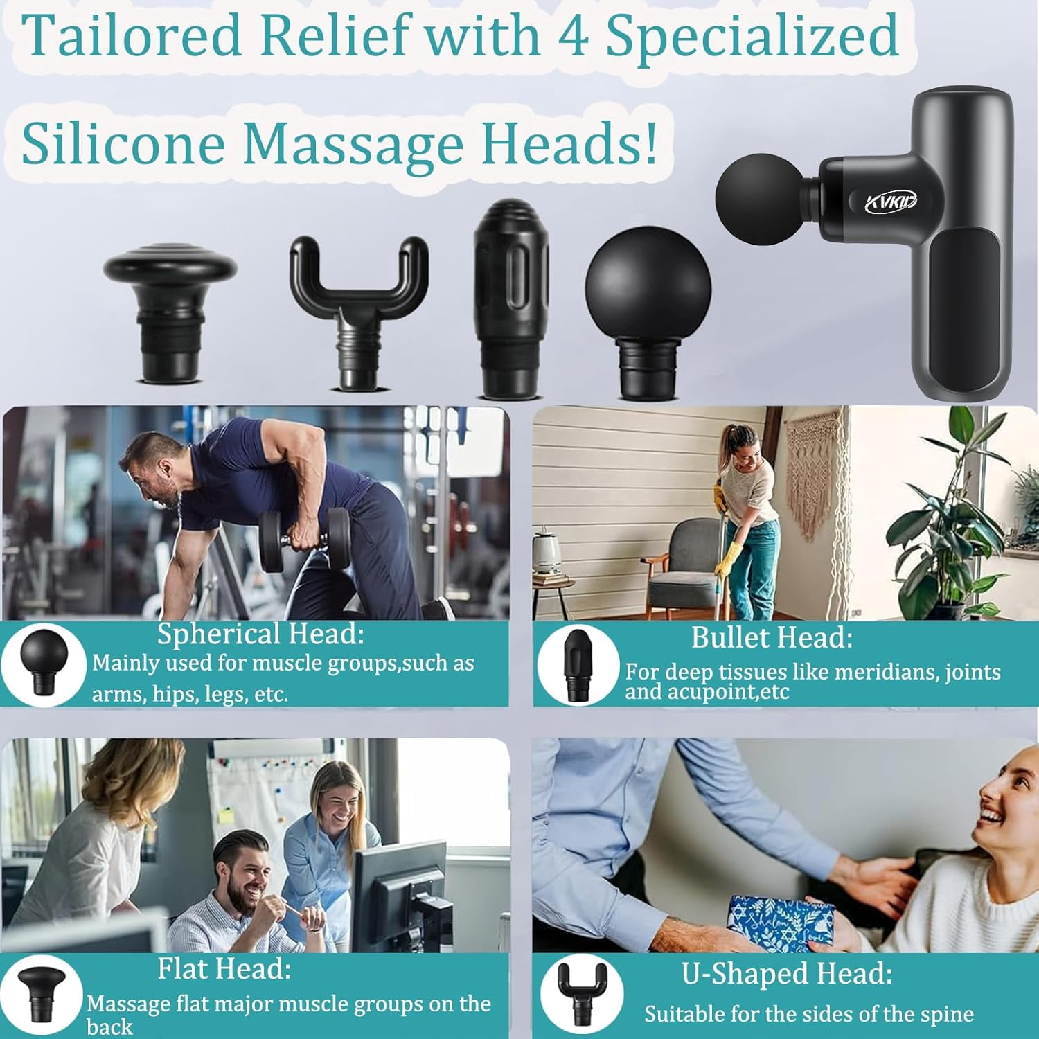 Mini Massager Gun Deep Tissue with 4 Attachments, Portable Muscle Massager for Back Body Sore Muscles Pain Relief Rechargeable Small Massage Gun for Office Home Athletes