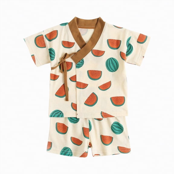 Baby Clothes Boy Toddler Boys Pajama Set Kid Spring Summer Cotton Vintage Printed Short Sleeved Running Suit 18-24 Months 2t 3t 4t 5t 6t T-Shirt & Shorts T shirt Tops Elastic Waist 2PCS