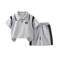 thumbnail image 2 of Kids Boys 2-Piece Summer Outfit Gray Polo Shirt and Elastic Waist Shorts Set Kids Casual Clothing Sizes 80-140,Size 3-4T, 2 of 8