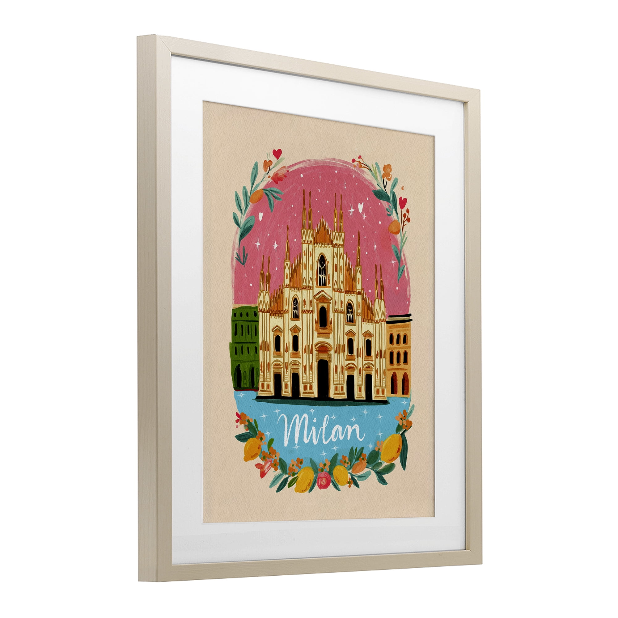 Floral Bordered Milan Birch Framed Print Under Glass, design by Yen