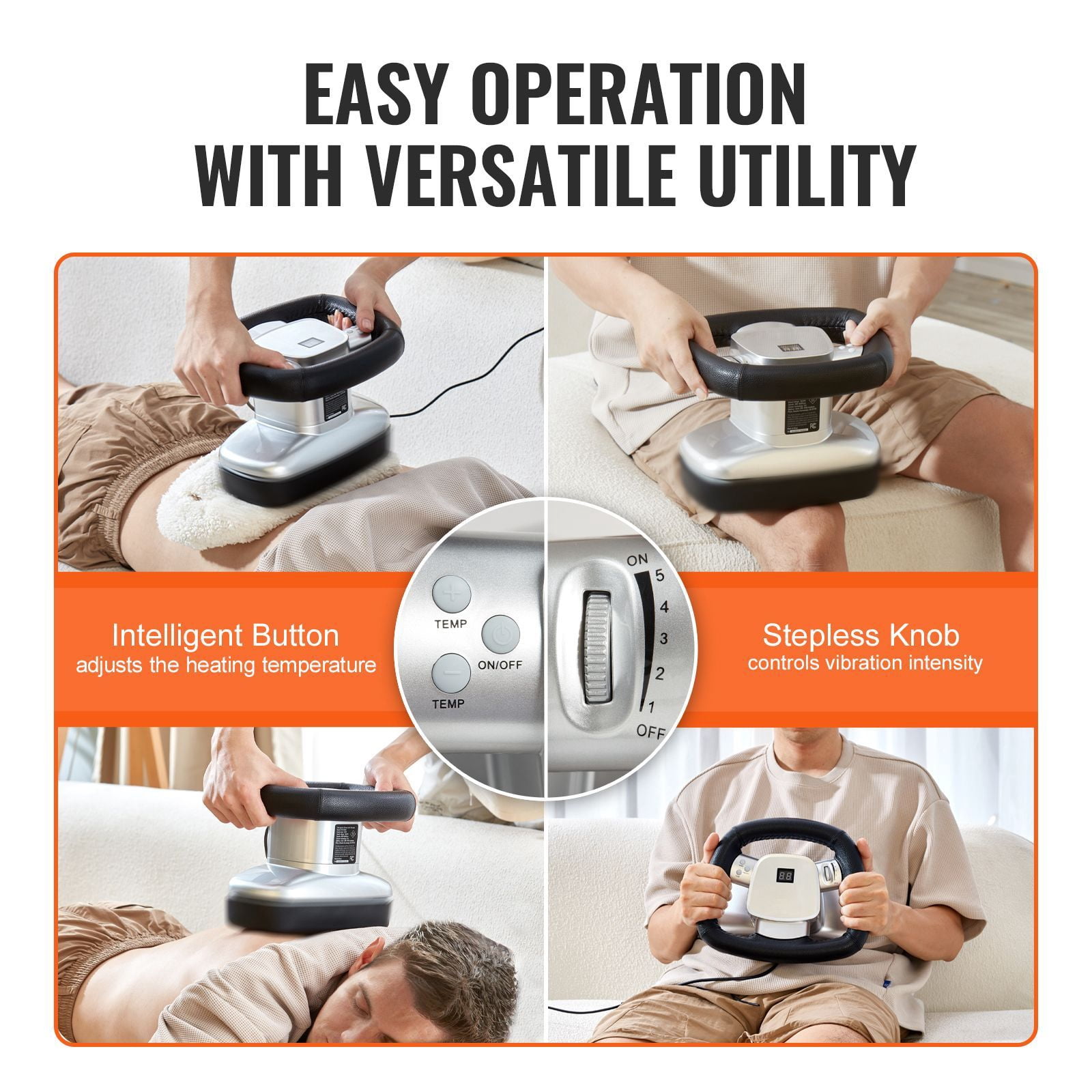 Chiropractic Massager with Adjustable Heat 68-149°F, 400-4600 RPM Vibration, TPU Soft Cushion, Silent Operation, for Neck Back Shoulder