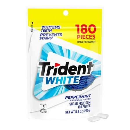 Trident White Peppermint Sugar Free Gum, Value Pack, 180 Pieces