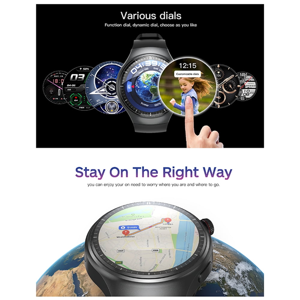 Rainbuvvy DM80 4G Smart Watch 1.43 Inch AMOLED Round Screen 2GB+16GB Beidou System + GPS WiFi Sleep Monitoring Fitness Tracker 950mAh Sports Outdoor Watch
