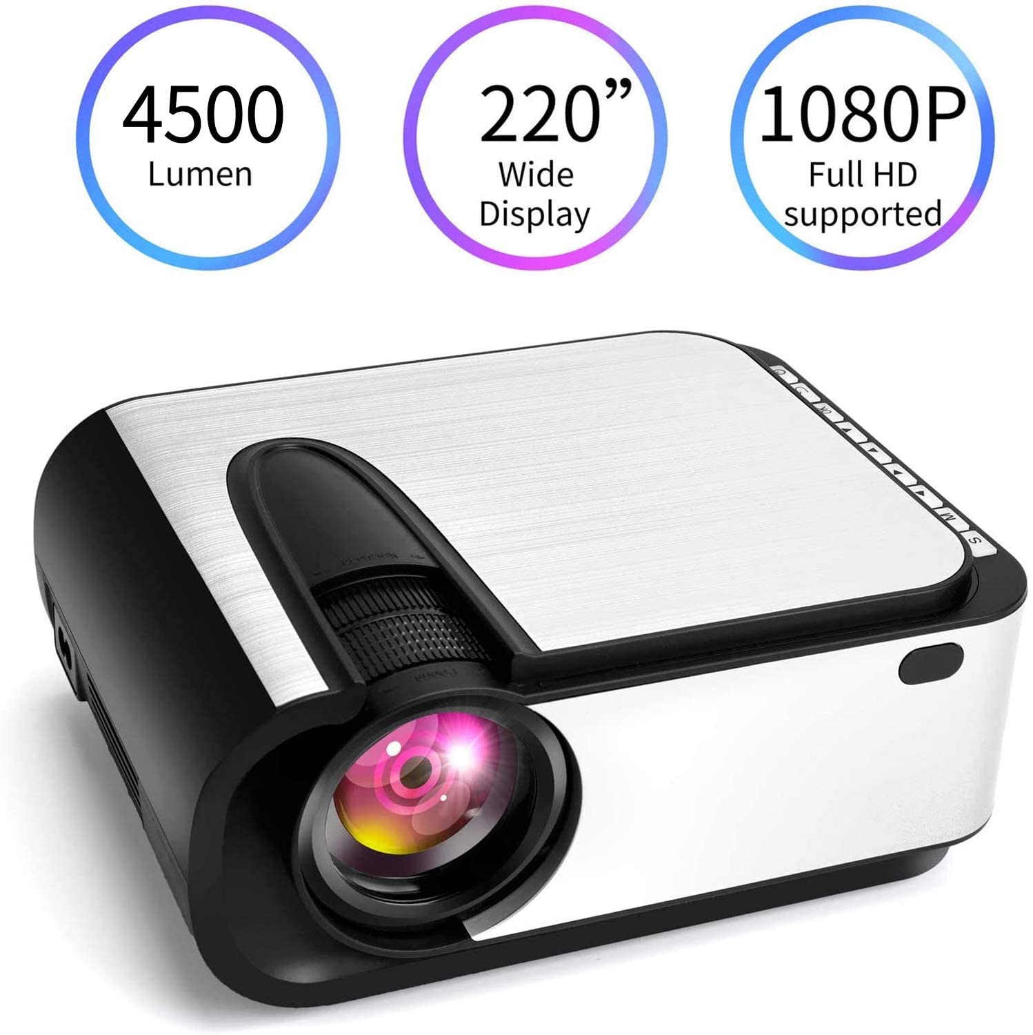 4500 Lumen Video Projector, 1080P 