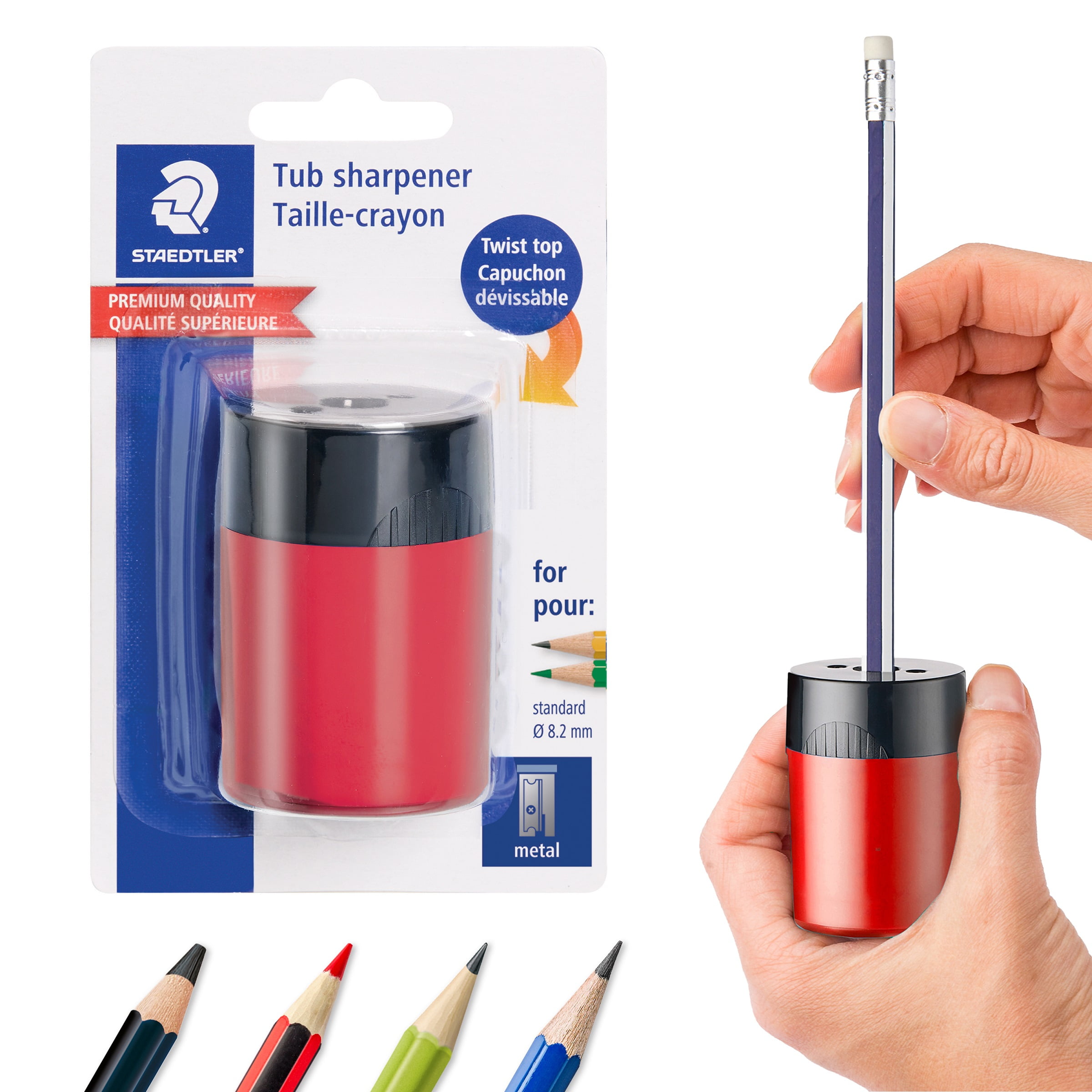 Staedtler Manual Metal Pencil Sharpener with 1 Hole, Red