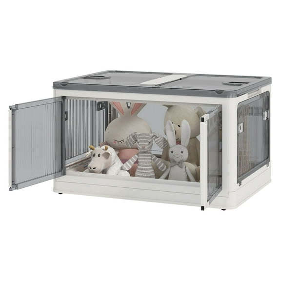 Collapsible Storage Bins with Lids & Wheels - 18 Gallon Stackable Plastic Storage Containers - Foldable Storage Box for Living Room, Office, Car - White